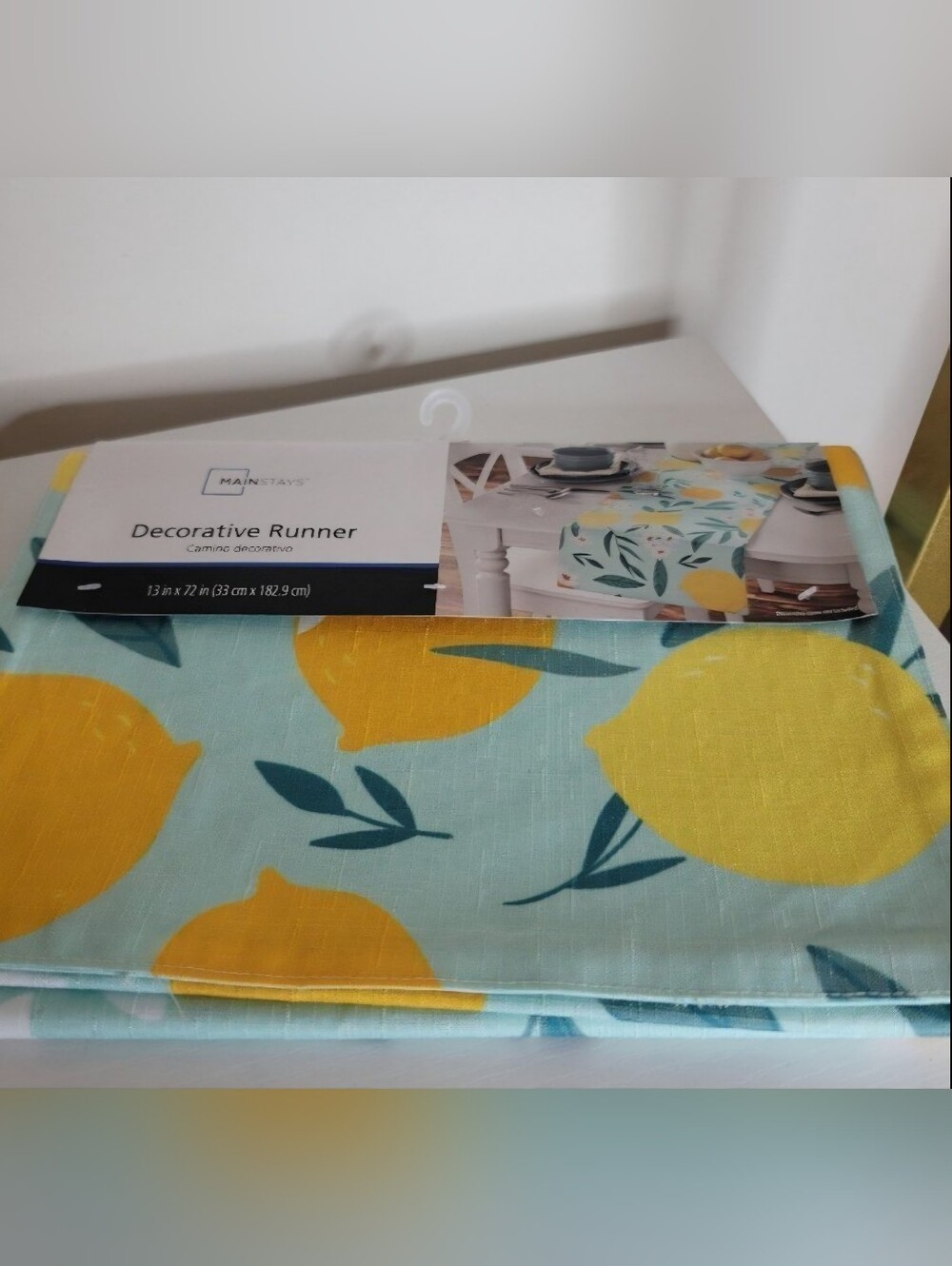 Mainstays 72" Aqua Table Runner Lemons Floral Summer Citrus Tropical Coastal